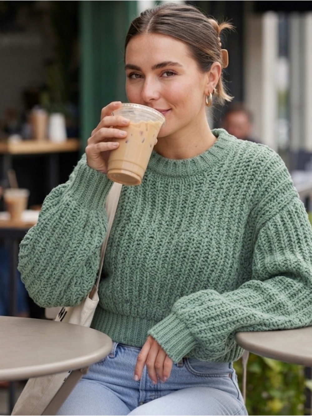 Universal Thread | Sage Green Chunky Knit Cropped Sweater Warm Cozy
